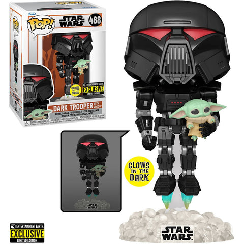 Funko Star Wars: The Mandalorian Dark Trooper With Grogu Glow-in-the-Dark Entertainment Earth Exclusive Pop! Vinyl Figure