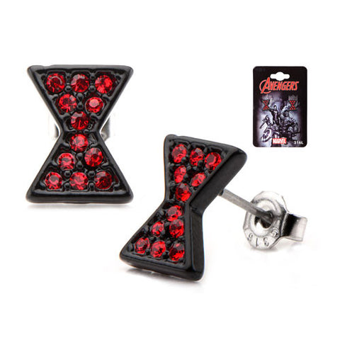 Marvel Avengers Black Widow Symbol Red Bling Gems Stud Earrings