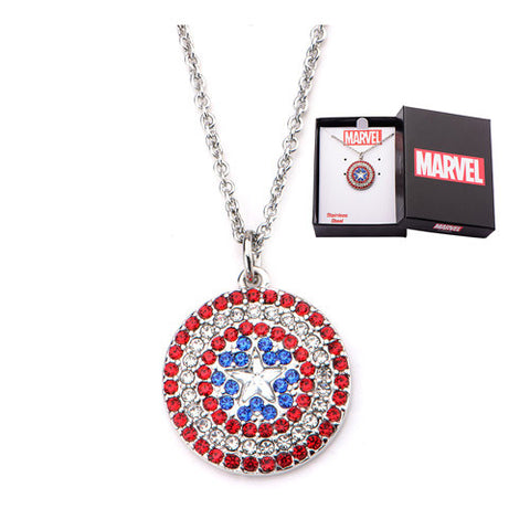 Marvel Captain America Shield Bling Gems Pendant Necklace