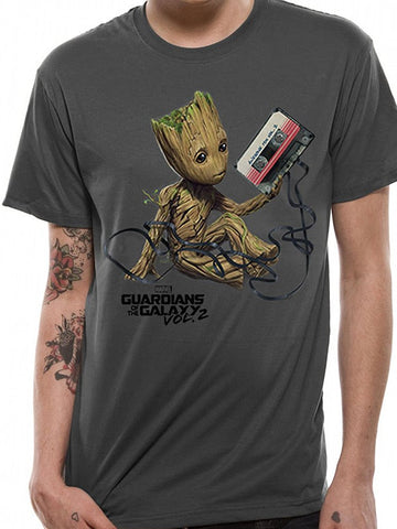 Marvel Guardians Of The Galaxy Groot & Tape Unisex Charcoal T-Shirt