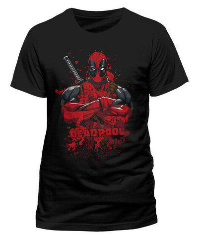 Marvel Comics Deadpool Pose Splash Unisex Black T-Shirt