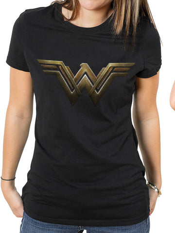 DC Comics Justice League Movie Wonder Woman Symbol Fitted Black T-Shirt